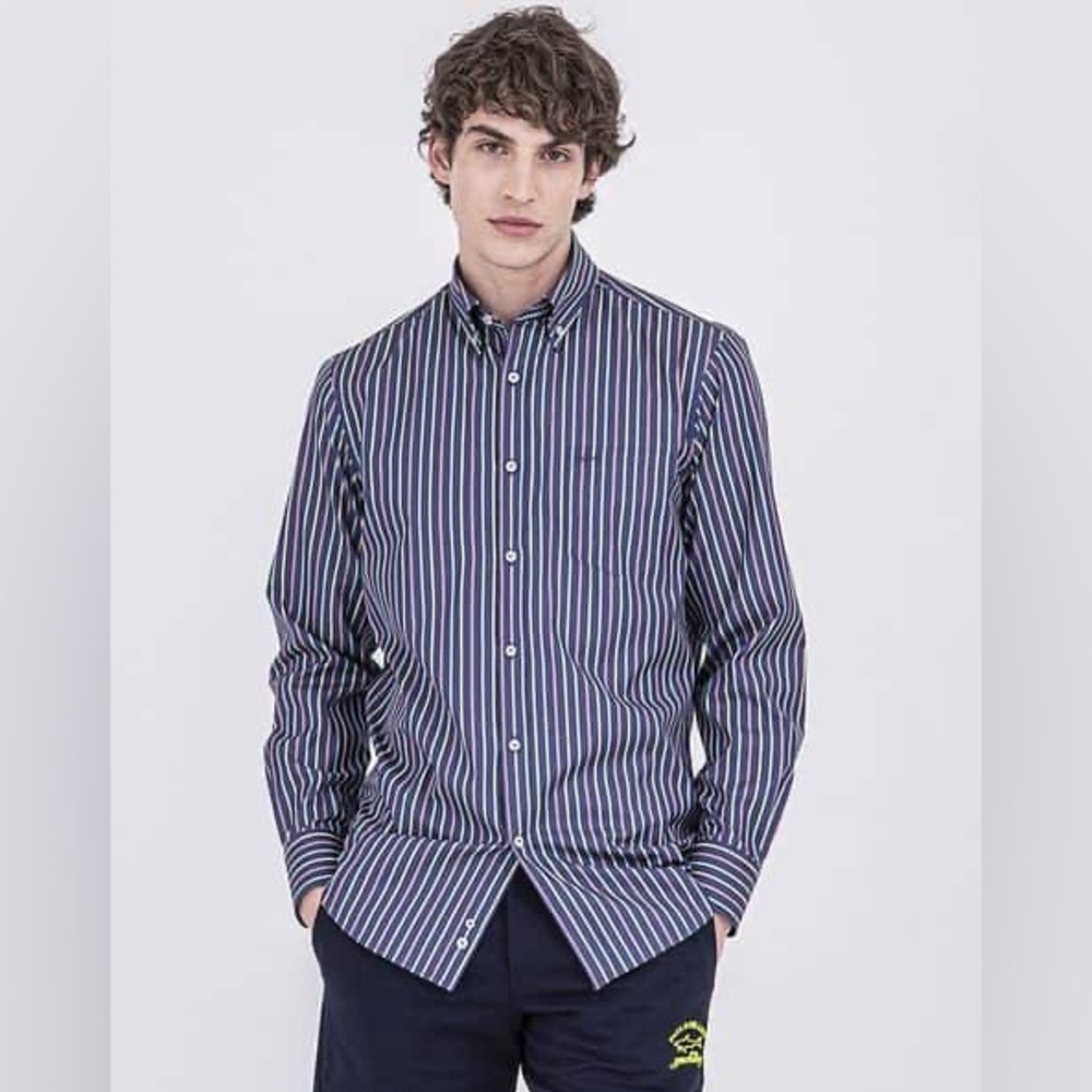 Thomas Pink Navy and White Striped Shirt